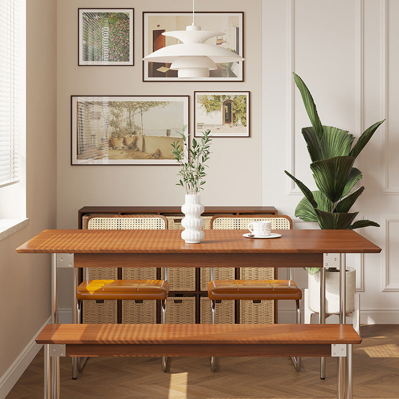 Mesa de comedor de madera maciza de boj, mesa rectangular con base metálica de 4 patas para el hogar