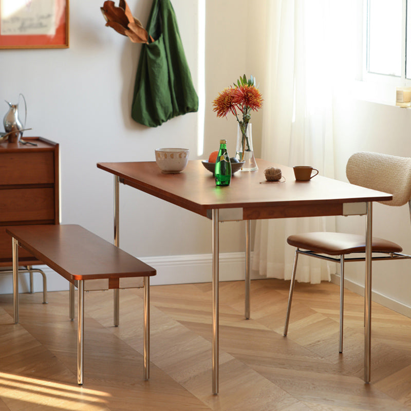 Mesa de comedor de madera maciza de boj, mesa rectangular con base metálica de 4 patas para el hogar