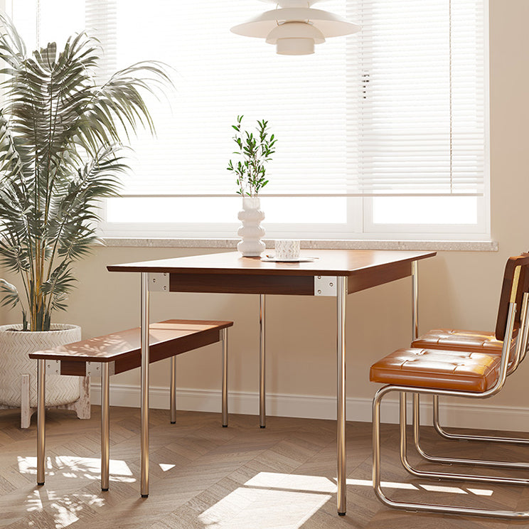 Mesa de comedor de madera maciza de boj, mesa rectangular con base metálica de 4 patas para el hogar