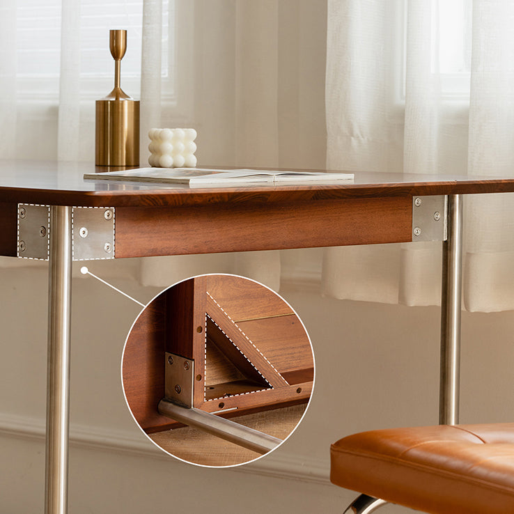 Mesa de comedor de madera maciza de boj, mesa rectangular con base metálica de 4 patas para el hogar