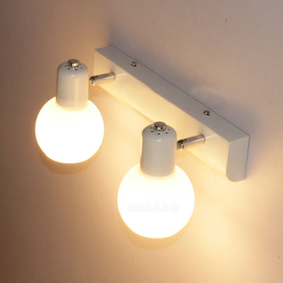 Iluminación de apliques esféricos Modernas 2 luces Luz de montaje de pared de vidrio lechoso para baño en negro/blanco