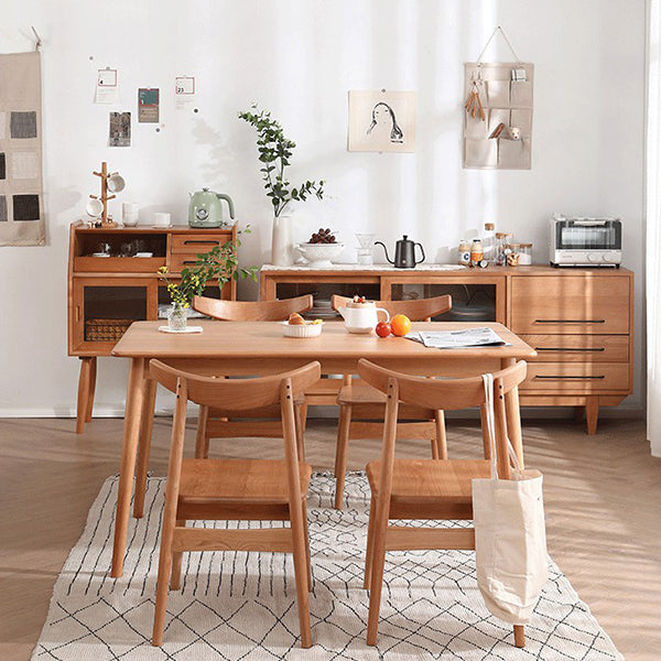 Mesa de comedor rectangular de madera de cerezo Mesa de madera moderna en la naturaleza con 4 patas