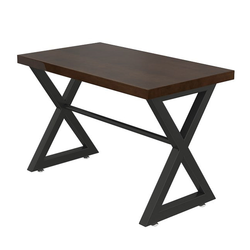 Mesa de comedor marrón de estilo industrial, mesa con caballete de madera maciza para comedor