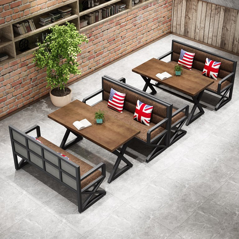 Mesa de comedor marrón de estilo industrial, mesa con caballete de madera maciza para comedor