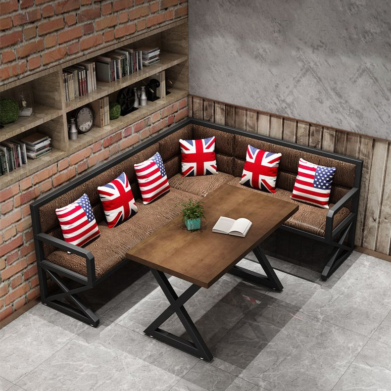 Mesa de comedor marrón de estilo industrial, mesa con caballete de madera maciza para comedor