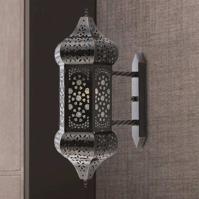 Arabische lantaarn Wand SCONCE VERLICHTING 1 licht metallic wandmontage Lamp in het zwart voor buiten