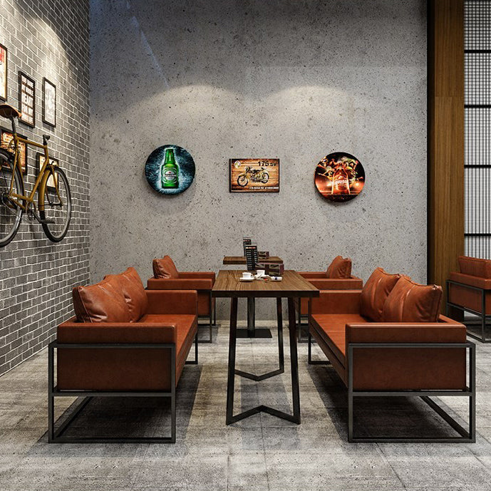 Industrial Brauner Esstisch Massivholz Tisch mit Metallbasis für Esszimmer