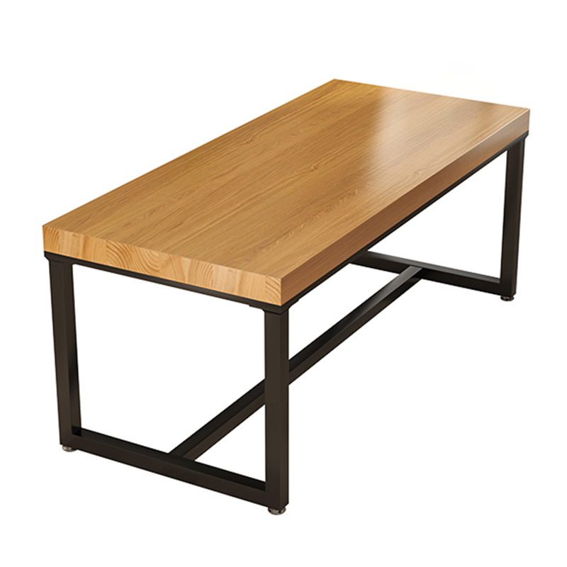 Industrial Solid Wood Dining Table Rectangle Table in Brown with Metal Trestle Base