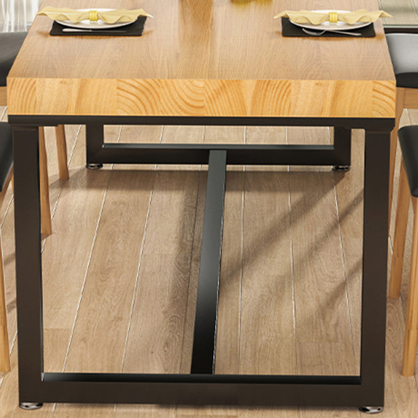 Industrial Solid Wood Dining Table Rectangle Table in Brown with Metal Trestle Base