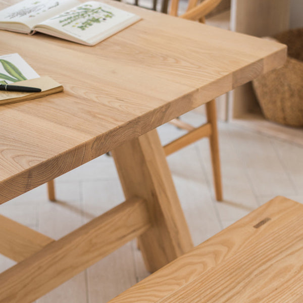 Rectangle Pine Solid Wood Table in Nature Modern Dining Table with Trestle Base for Restaurant