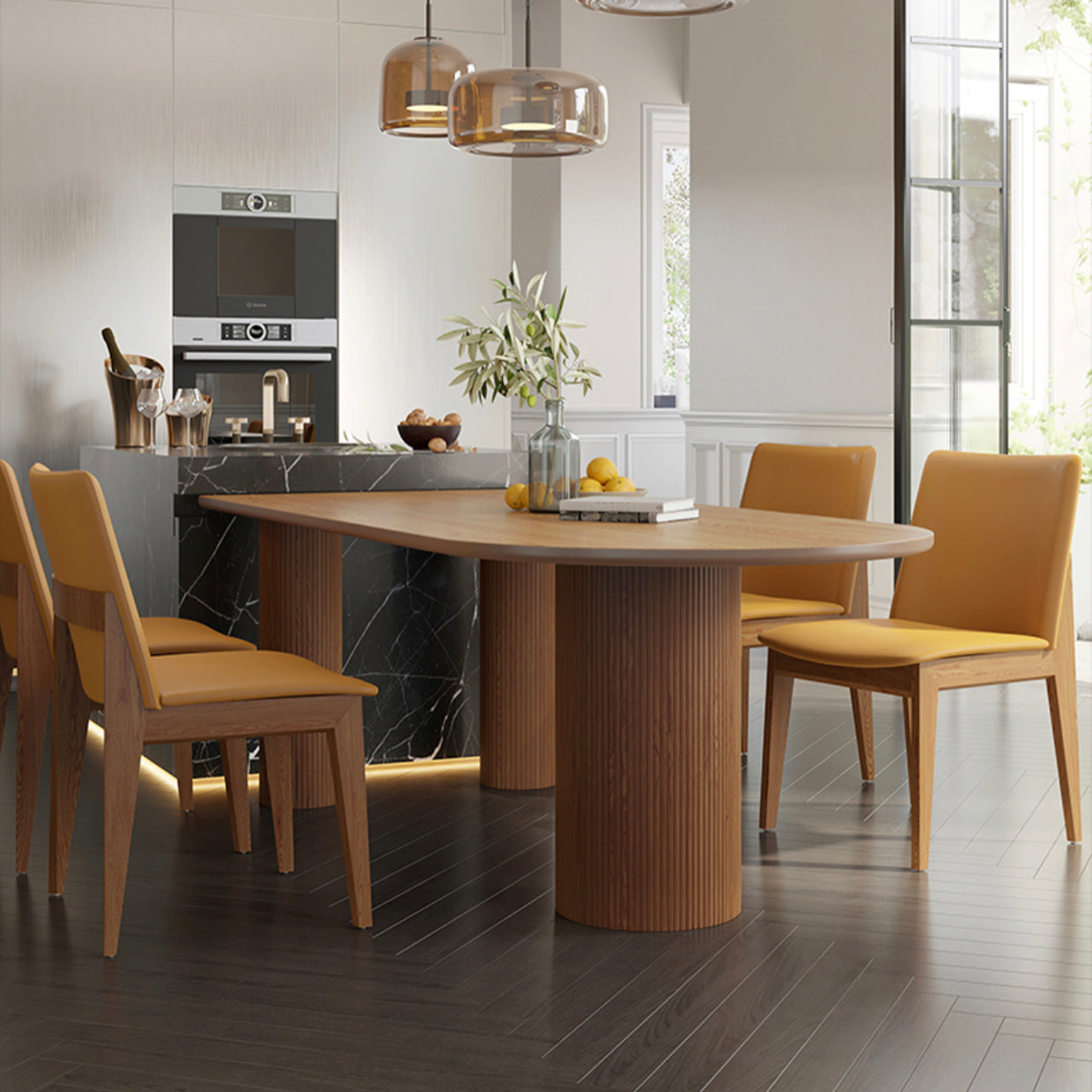 Massivholz zeitgenössischer Freiform Tisch Holz Top Esstisch für Esszimmer