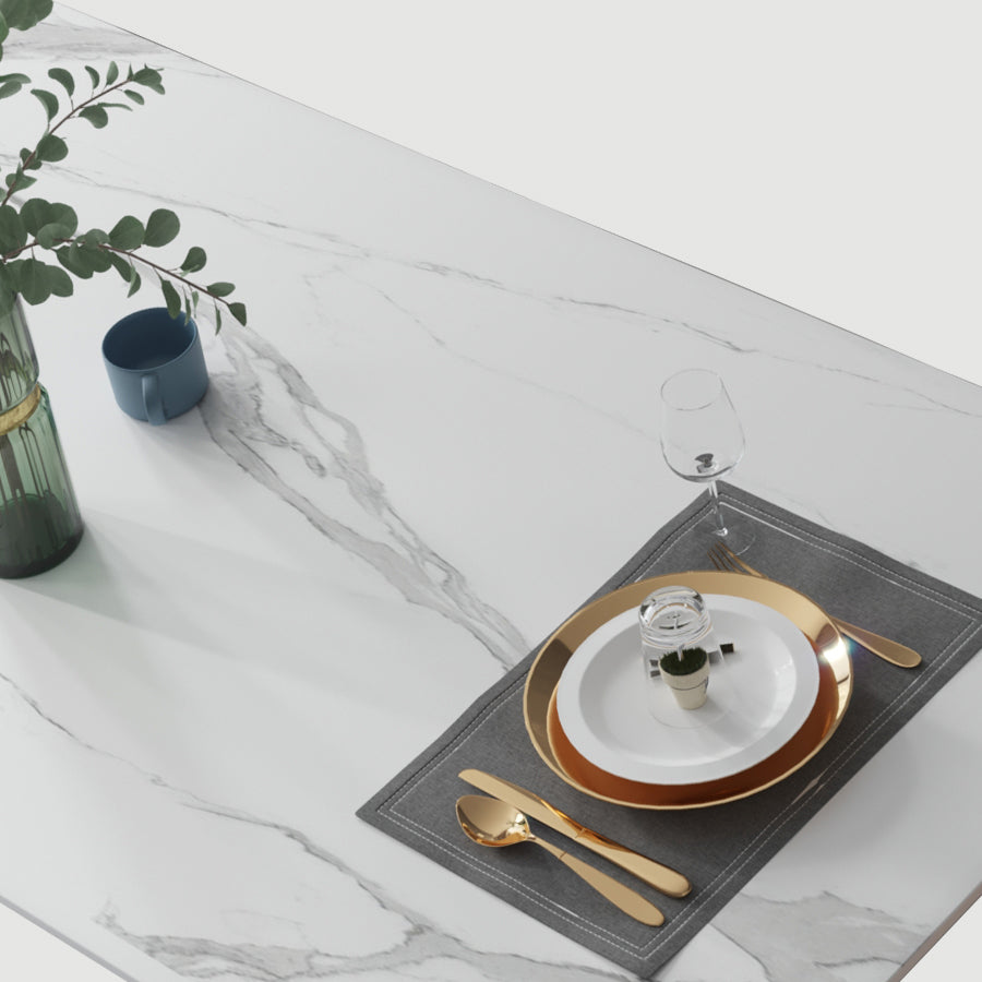 Industrial Sintered Stone Esstisch 4 Beine Metallic Basis Rechtecktisch für Zuhause