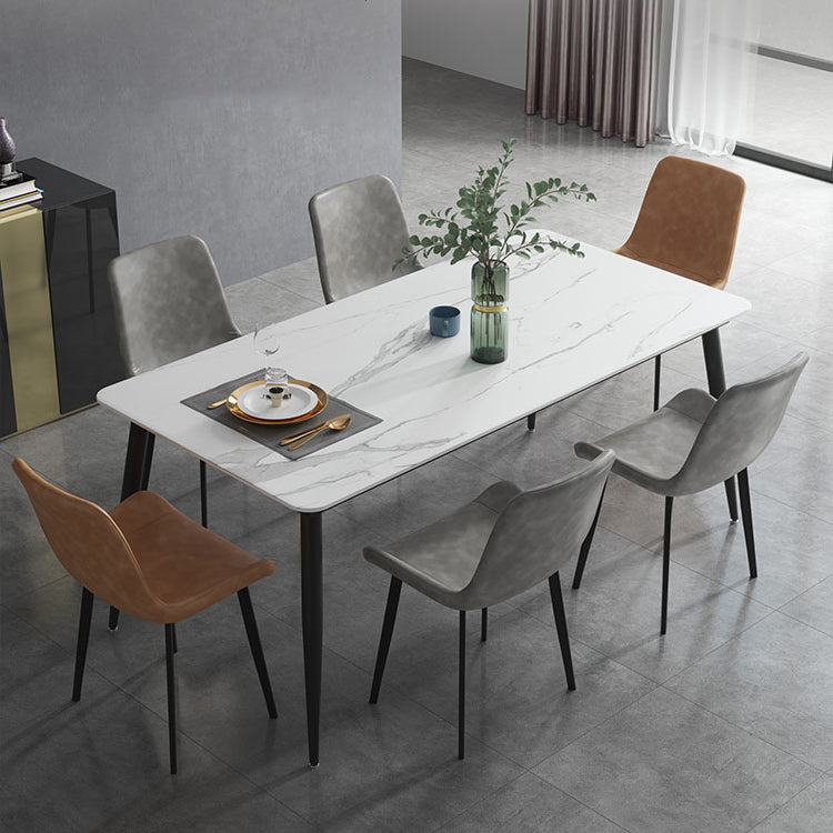 Industrial Sintered Stone Esstisch 4 Beine Metallic Basis Rechtecktisch für Zuhause