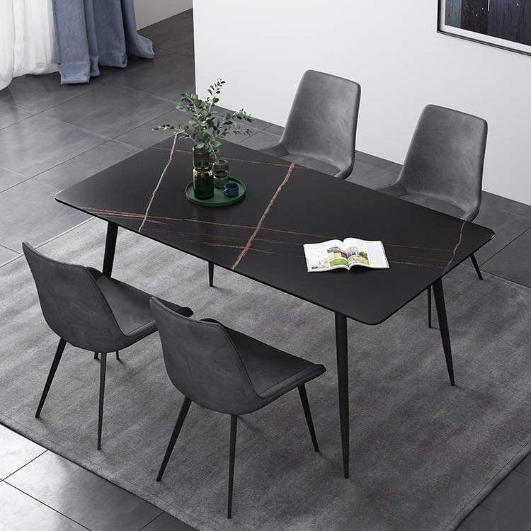 Industrial Home Sintered Stone Dining Table 4 Legs Carbon Steel Base Rectangle Table