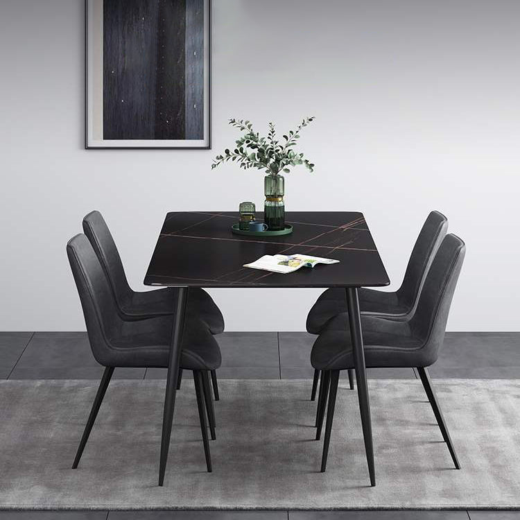 Industrial Home Sintered Stone Dining Table 4 Legs Carbon Steel Base Rectangle Table