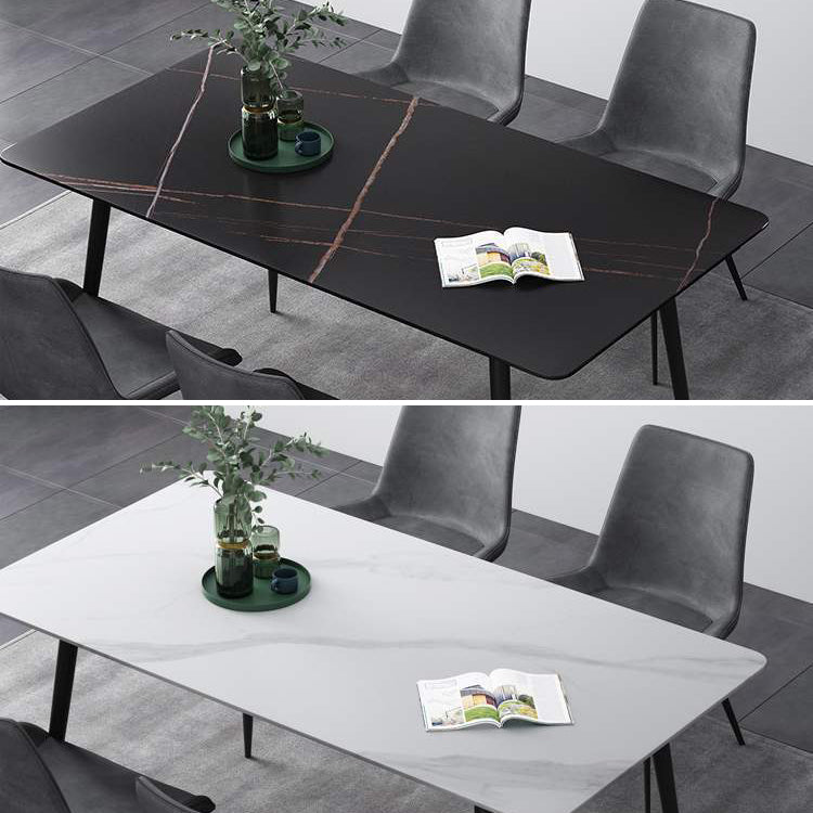 Industrial Home Sintered Stone Dining Table 4 Legs Carbon Steel Base Rectangle Table