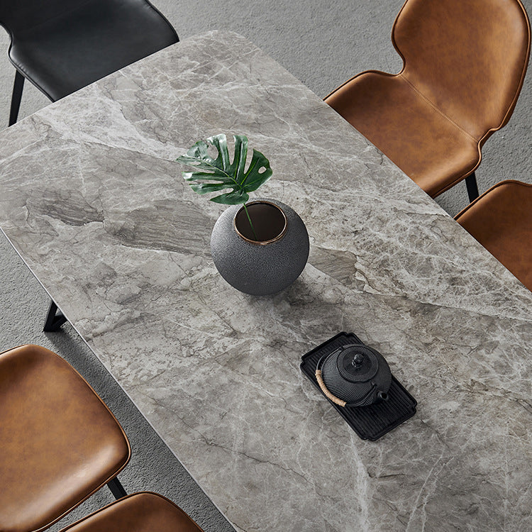 Gesinterde steen moderne rechthoek eettafel grijze steen boventafel met 4 poten