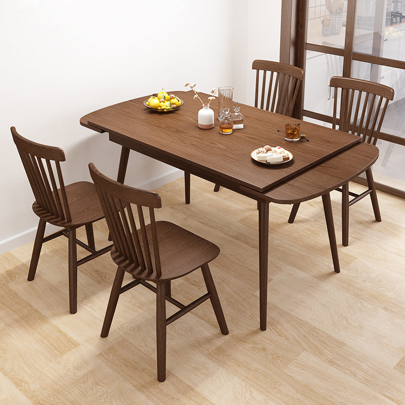 Extendable Rubber Wood Table in Nature/walnut Modern Rectangle Table with 4 Legs