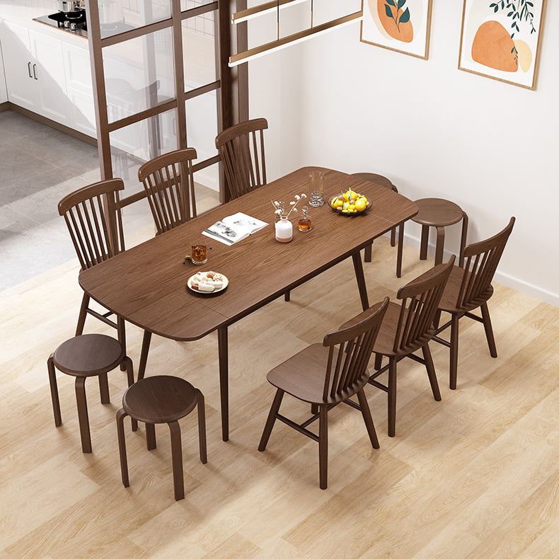 Uitbreidbare rubberen houten tafel in de natuur/walnoot moderne rechthoekige tafel met 4 poten