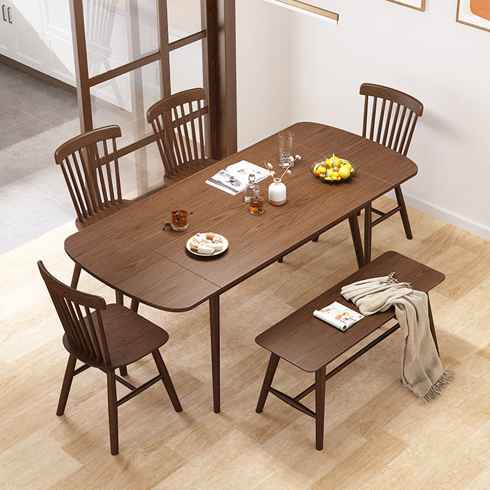 Uitbreidbare rubberen houten tafel in de natuur/walnoot moderne rechthoekige tafel met 4 poten