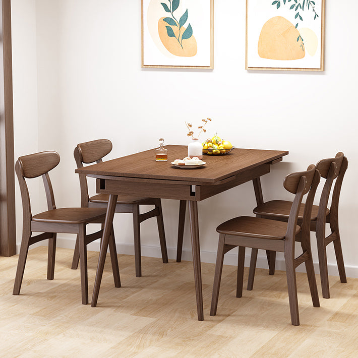 Uitbreidbare rubberen houten tafel in de natuur/walnoot moderne rechthoekige tafel met 4 poten