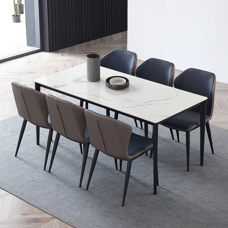 Mesa de comedor de piedra sinterizada industrial, resistente a los arañazos, mesa rectangular con base de 4 patas para el hogar