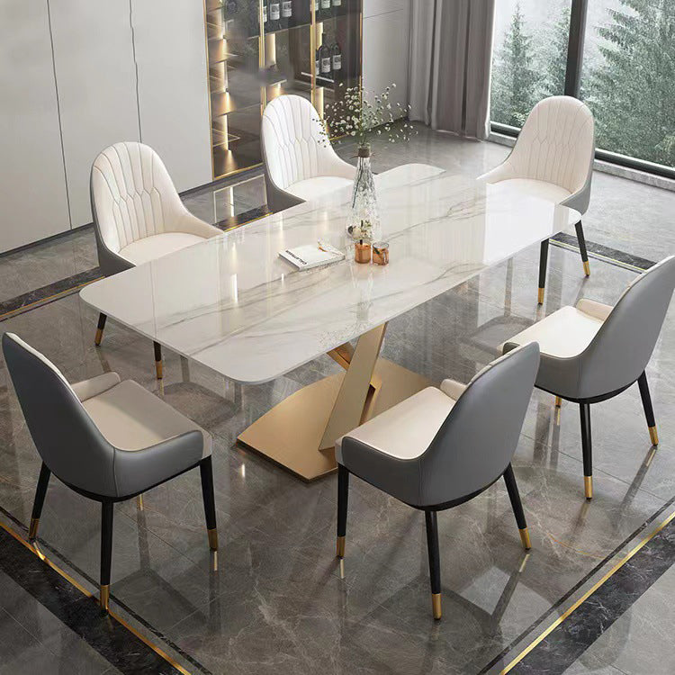 Mesa de comedor rectangular de lujo tradicional Mesa de piedra sinterizada con base de pedestal
