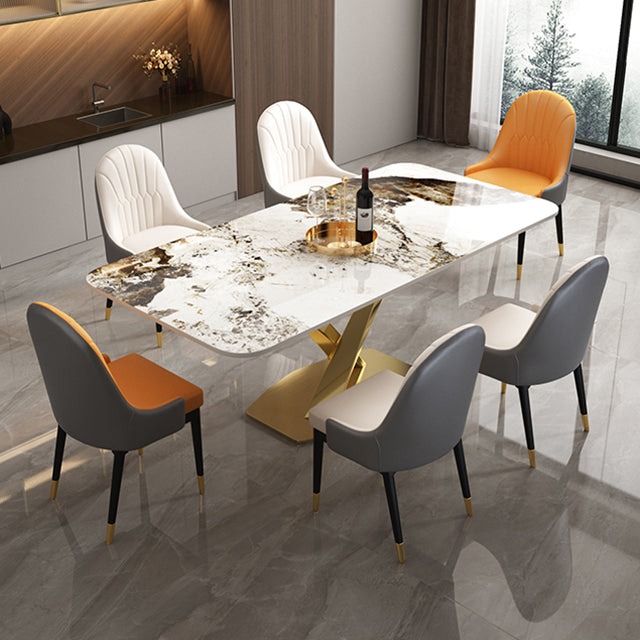 Mesa de comedor rectangular de lujo tradicional Mesa de piedra sinterizada con base de pedestal
