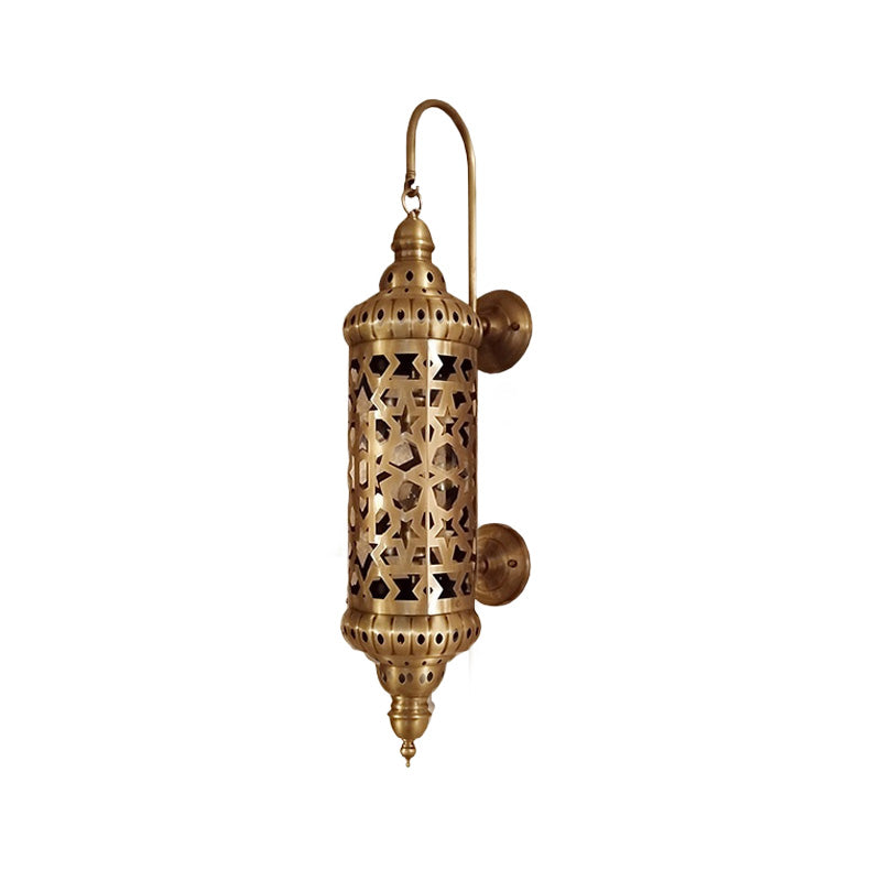 Metal Brass Sconce Light Fixture Cylinder 1-Light Arab Wall Mounted Ceiling Lamp with Hollow Out Design