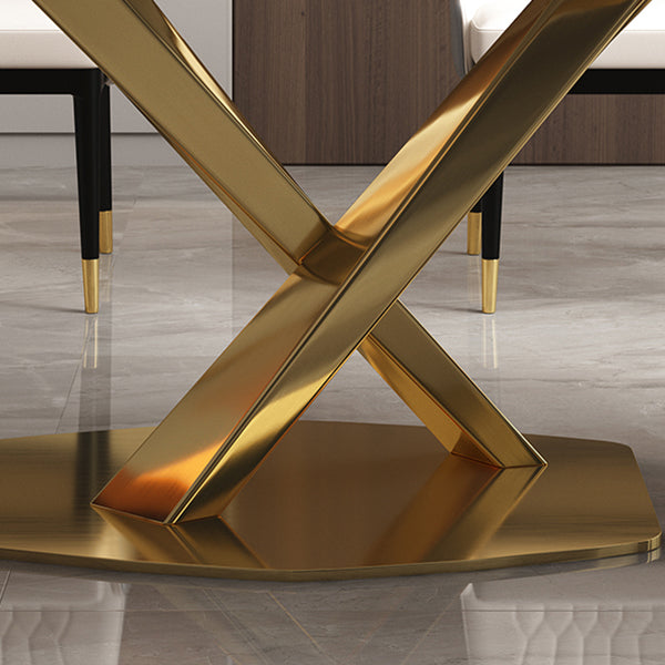 Mesa de comedor rectangular de lujo tradicional Mesa de piedra sinterizada con base de pedestal