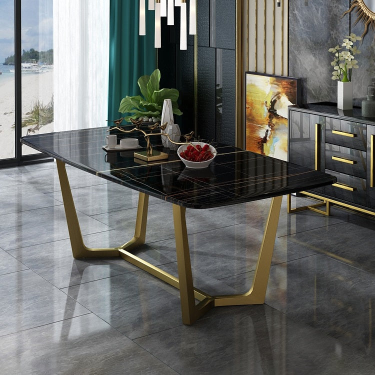 Traditionele luxe rechthoekige eetkamertafel Gesinterde stenen tafel met schraagonderstel