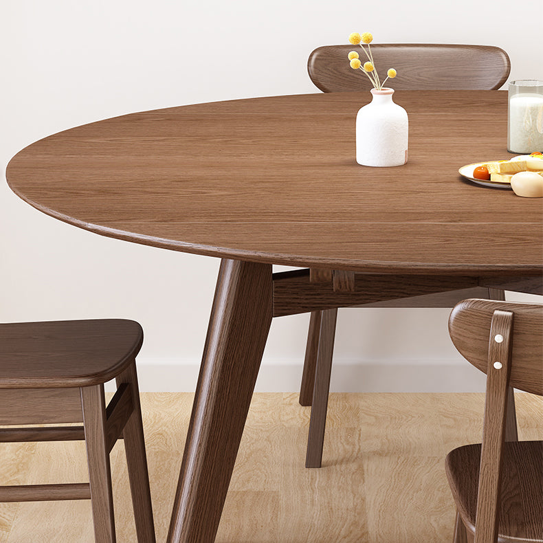Extendable Round Dining Table for Restaurant Modern Rubber Wood Table with 4 Legs