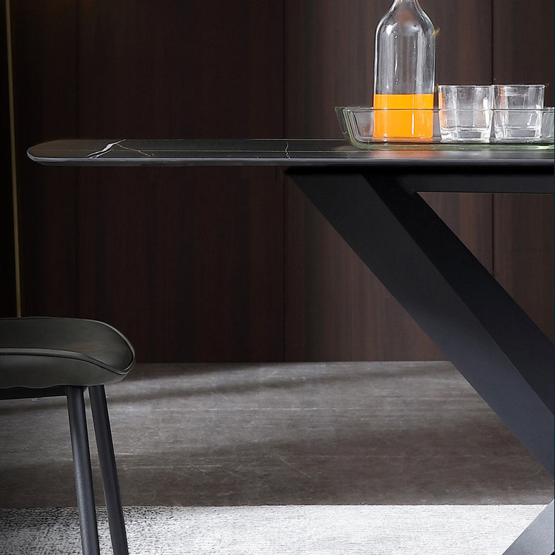 Table à manger rectangle de pierre noire noire table de cuisine industrielle avec base de piédestal