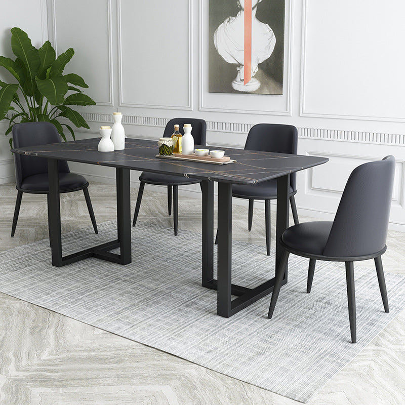 Industriële eettafel gesinterde stenen tafel met zwart dubbele voetstuk voor eetkamer