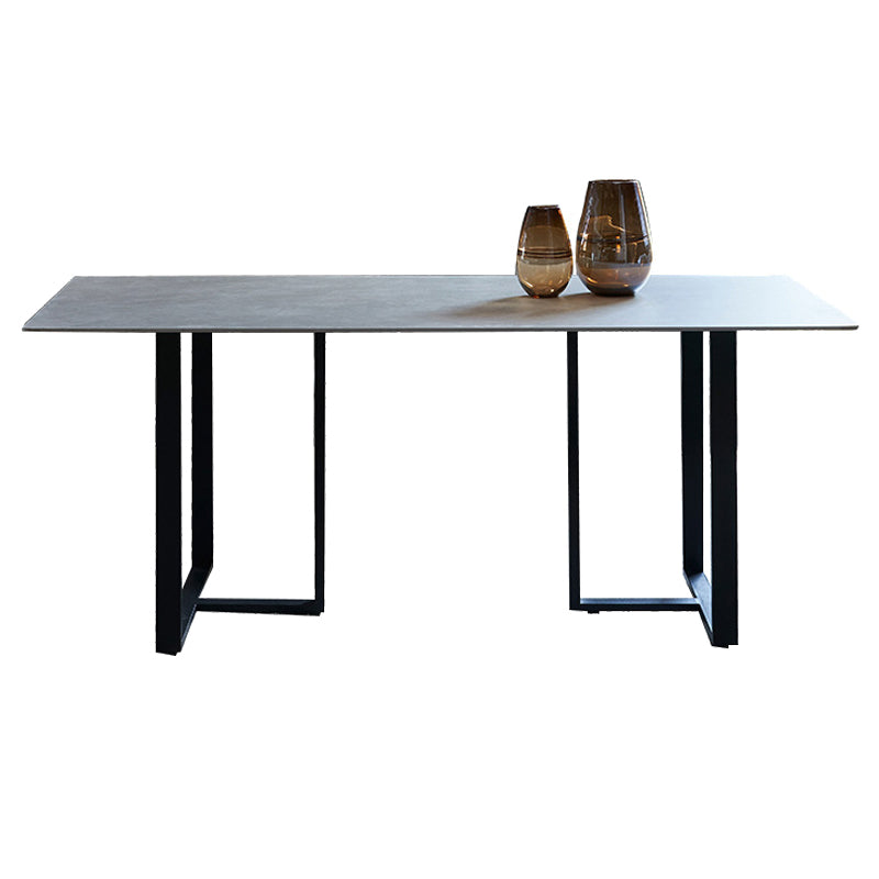 Industriële eettafel gesinterde stenen tafel met zwart dubbele voetstuk voor eetkamer