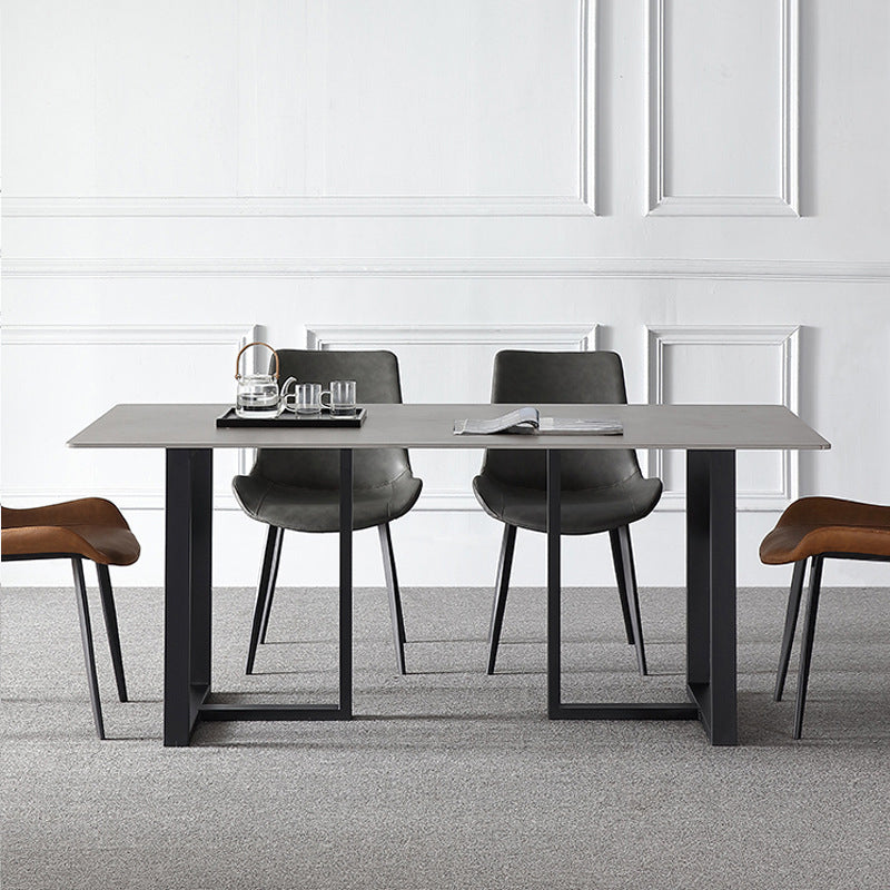 Industriële eettafel gesinterde stenen tafel met zwart dubbele voetstuk voor eetkamer