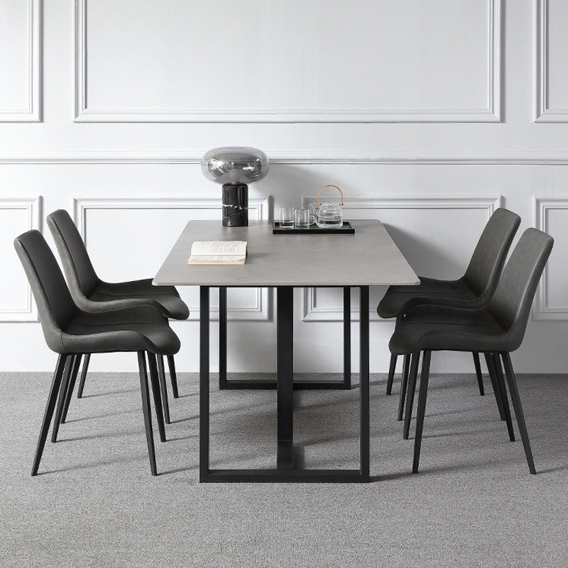 Industriële eettafel gesinterde stenen tafel met zwart dubbele voetstuk voor eetkamer