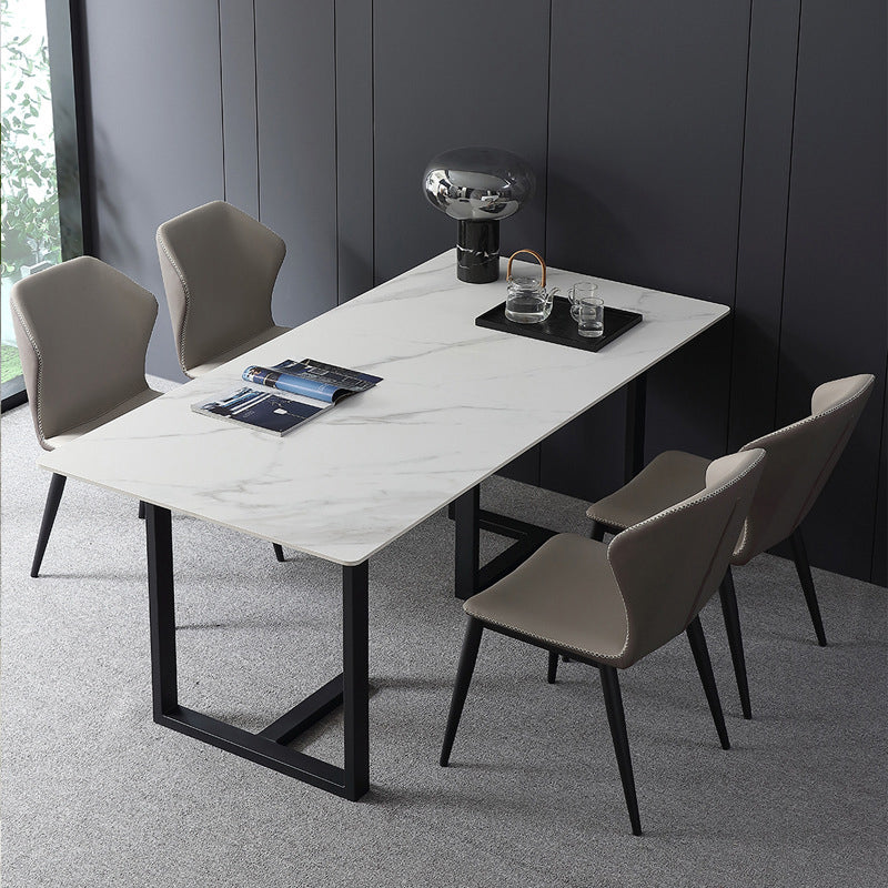 Industriële eettafel gesinterde stenen tafel met zwart dubbele voetstuk voor eetkamer