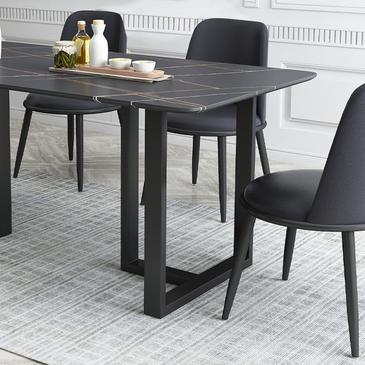 Industriële eettafel gesinterde stenen tafel met zwart dubbele voetstuk voor eetkamer