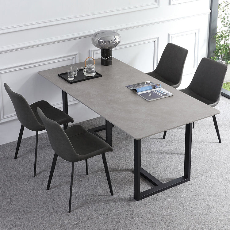 Industriële eettafel gesinterde stenen tafel met zwart dubbele voetstuk voor eetkamer