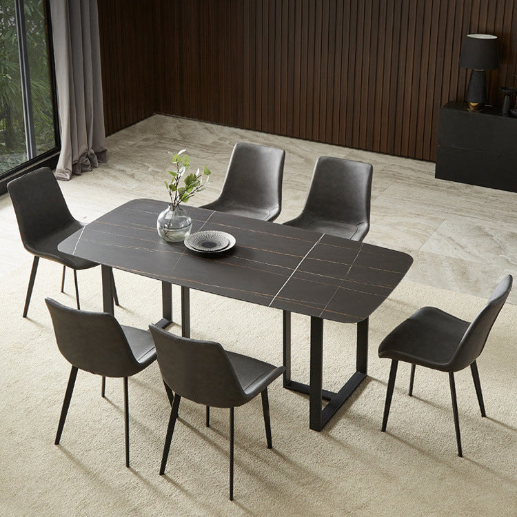 Industriële eettafel gesinterde stenen tafel met zwart dubbele voetstuk voor eetkamer