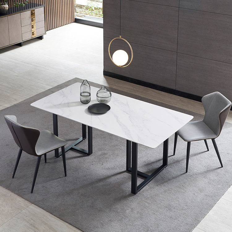Industriële eettafel gesinterde stenen tafel met zwart dubbele voetstuk voor eetkamer
