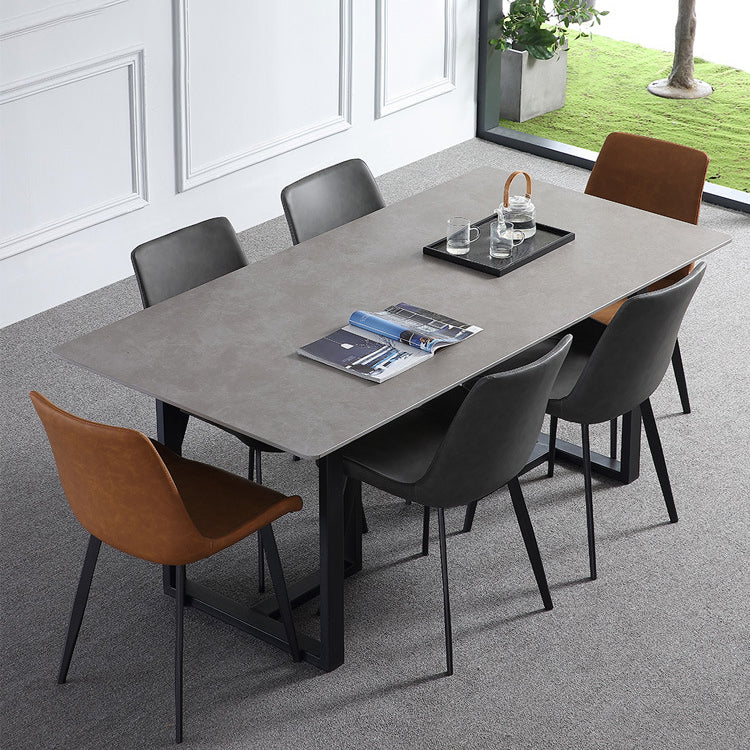 Industriële eettafel gesinterde stenen tafel met zwart dubbele voetstuk voor eetkamer