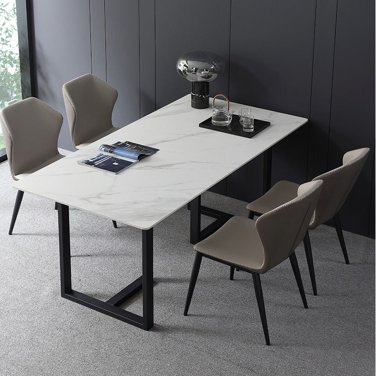Industriële eettafel gesinterde stenen tafel met zwart dubbele voetstuk voor eetkamer