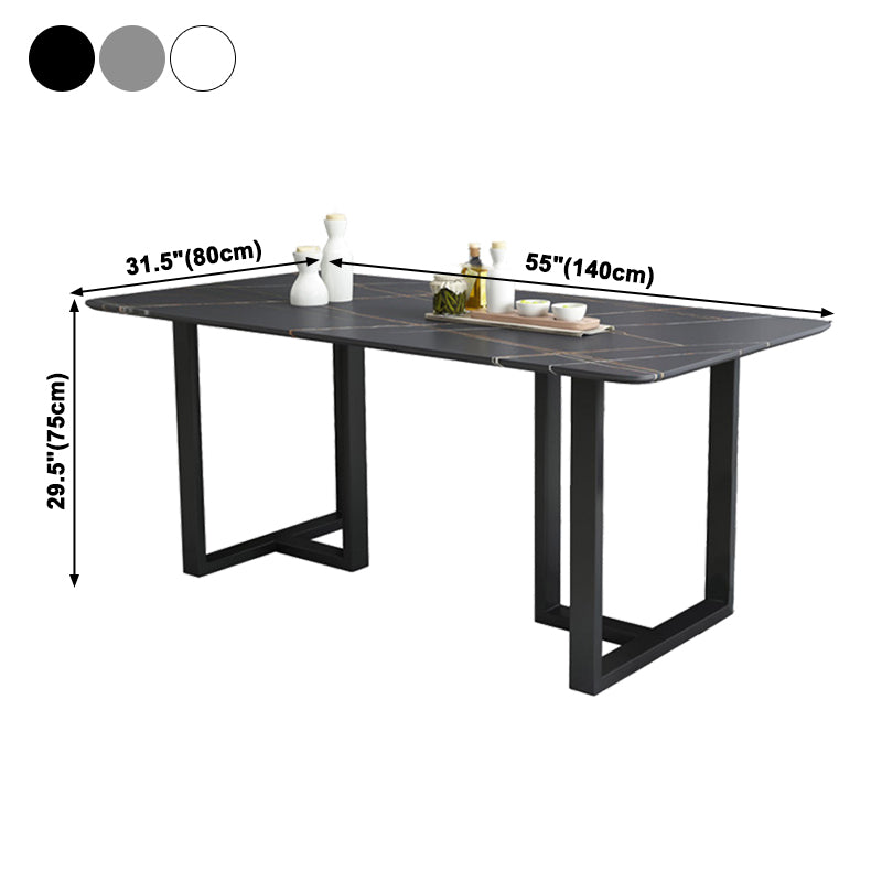 Industriële eettafel gesinterde stenen tafel met zwart dubbele voetstuk voor eetkamer
