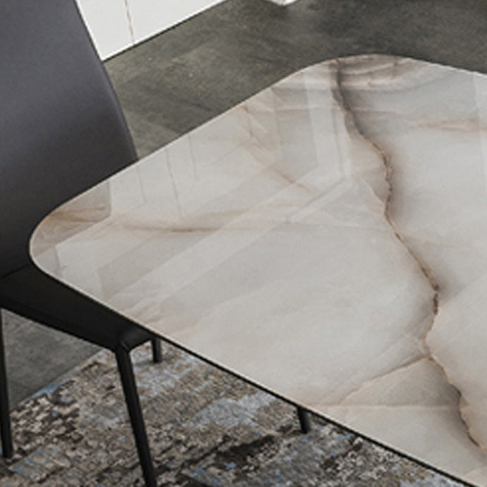 Mesa superior de piedra sinterizada industrial Mesa de comedor Mesa rectangular con pedestal de metal