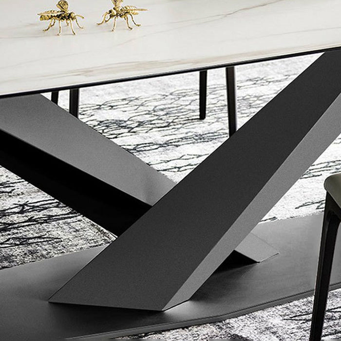 Mesa superior de piedra sinterizada industrial Mesa de comedor Mesa rectangular con pedestal de metal