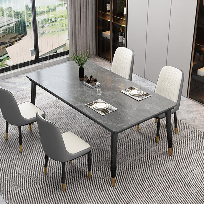 Traditional Luxury Rectangle Dining Room Table Sintered Stone Table with 4 Black Legs