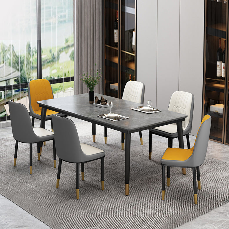 Traditional Luxury Rectangle Dining Room Table Sintered Stone Table with 4 Black Legs