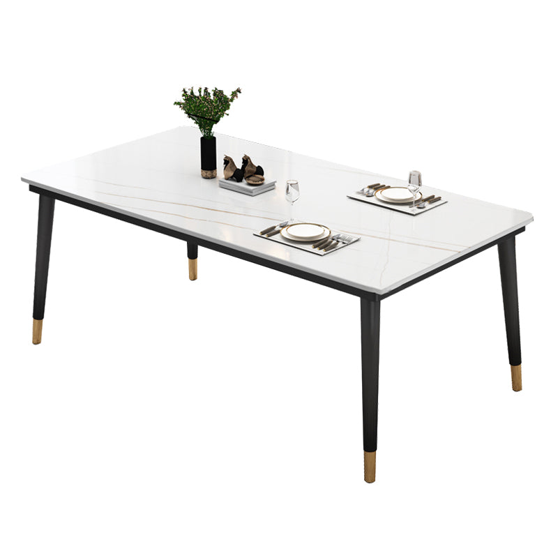 Traditional Luxury Rectangle Dining Room Table Sintered Stone Table with 4 Black Legs